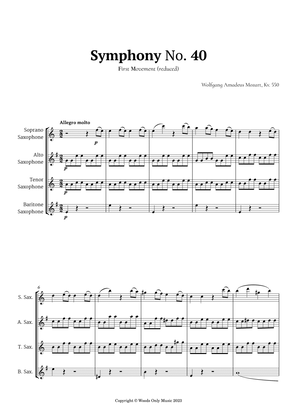 Book cover for Symphony No. 40 by Mozart for Saxophone Quartet