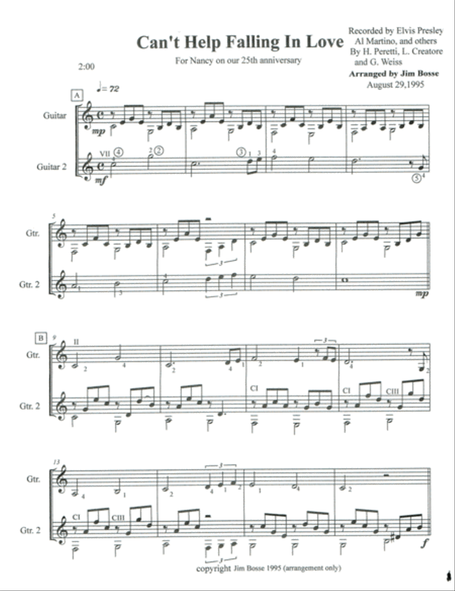 Can't Help Falling In Love Guitar scores gallery preview page 1
