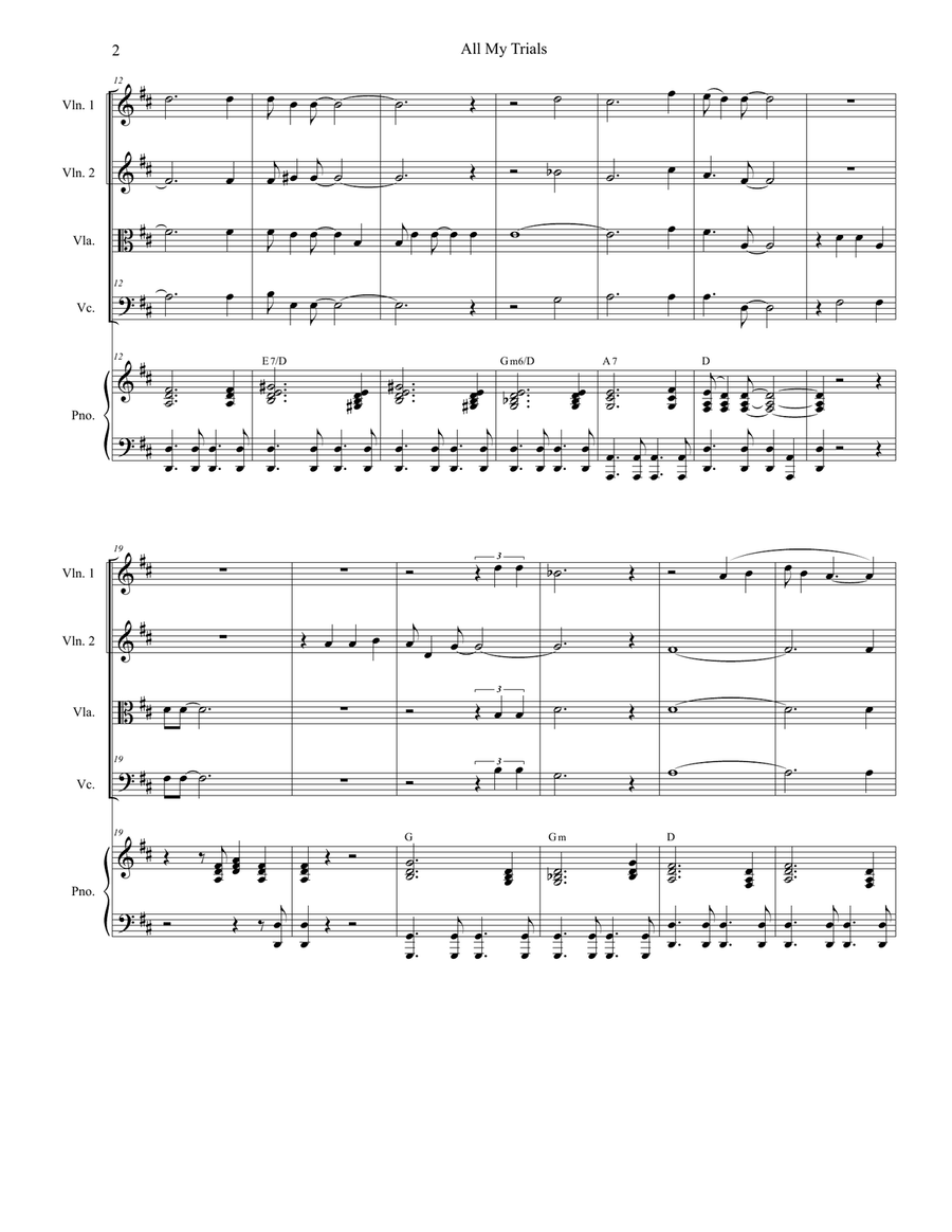 All My Trials (with Steal Away To Jesus) (for String Quartet and Piano) Piano Quintet scores gallery preview page 3