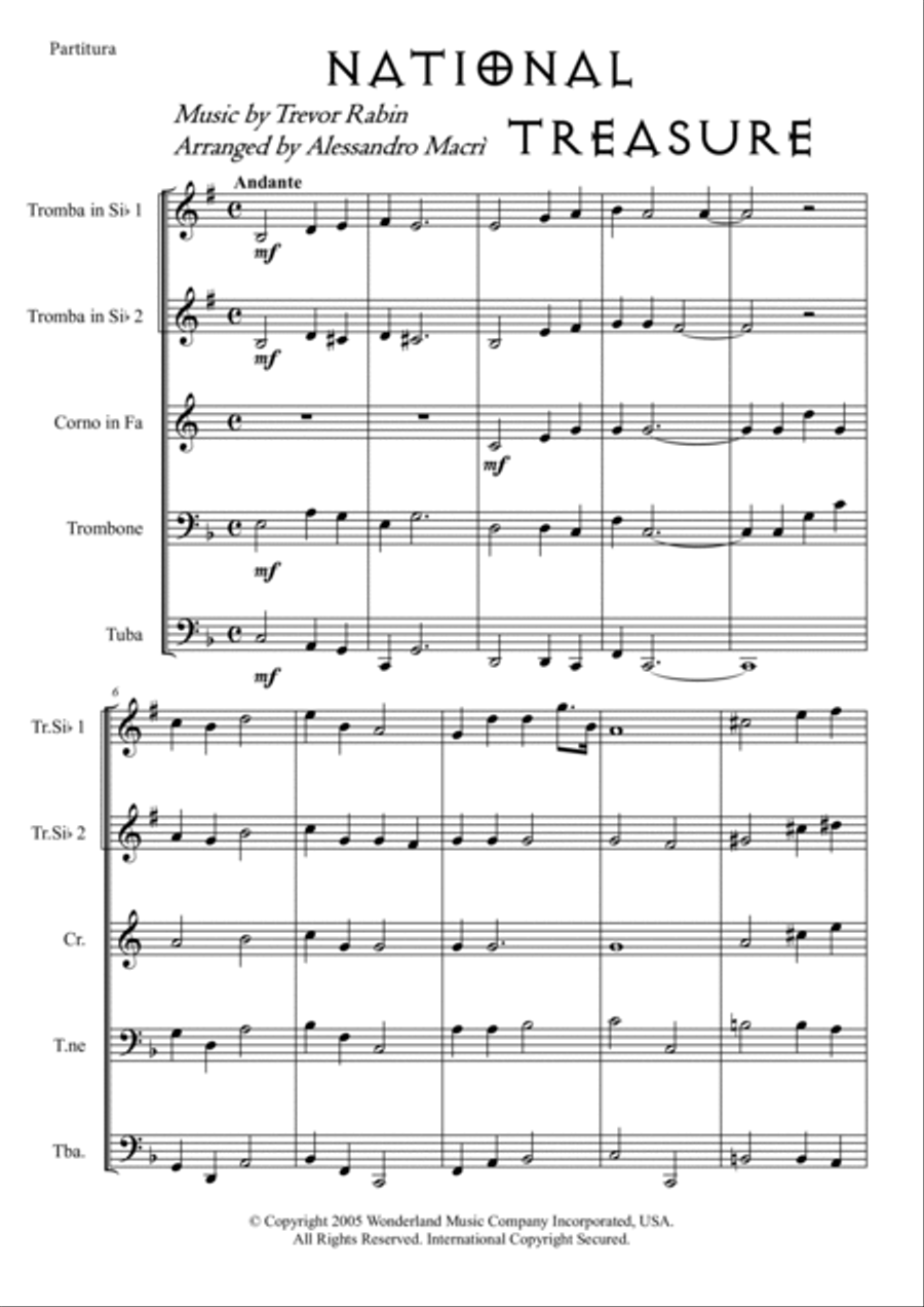 National Treasure (national Treasure Suite/ben/treasure) Brass Quintet scores gallery preview page 2