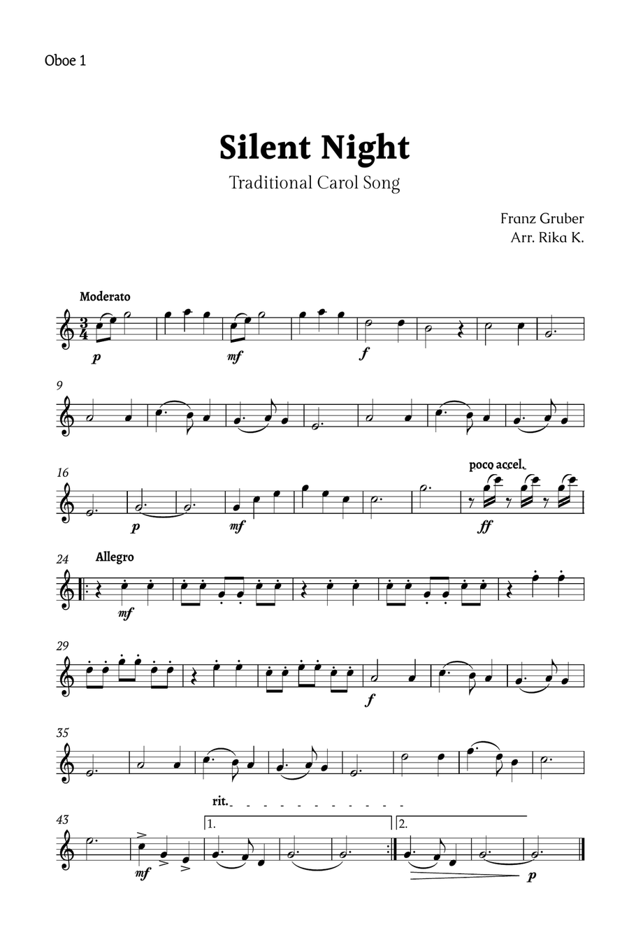 Silent Night for Oboe Duet Woodwind Duet scores gallery preview page 3
