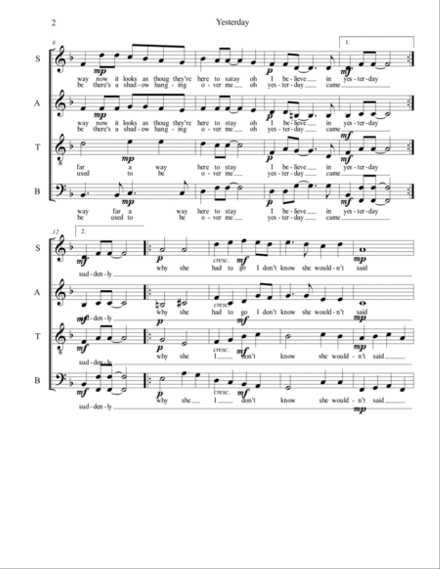Yesterday 4-Part scores gallery preview page 2