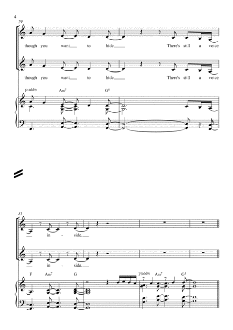The Voice Inside - SSAAT Choir with Piano 4-Part scores gallery preview page 4