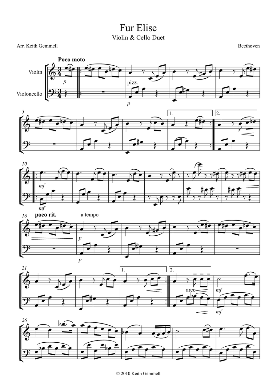 Fur Elise – Violin & Cello Duet String Orchestra scores gallery preview page 1