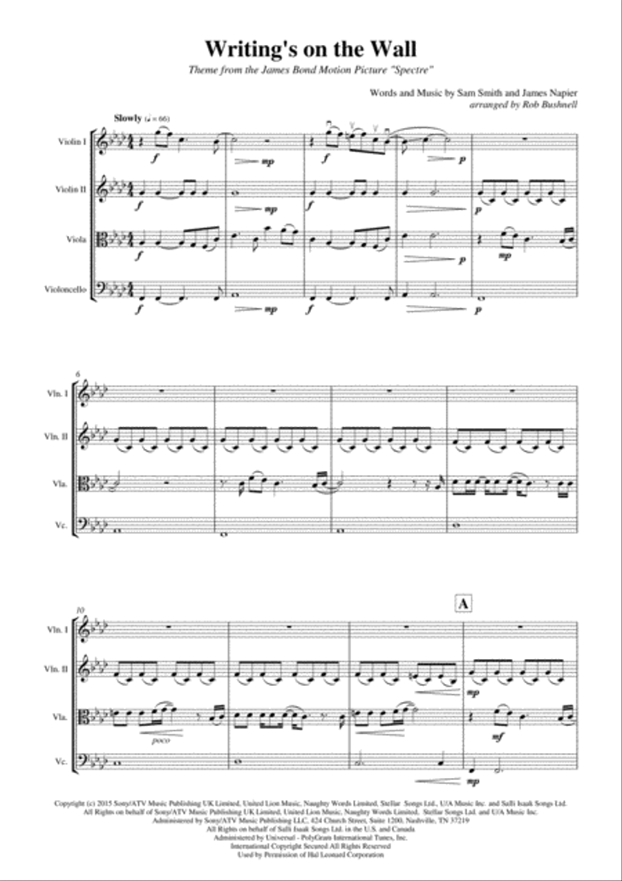 Writing's On The Wall from the film SPECTRE String Quartet scores gallery preview page 4
