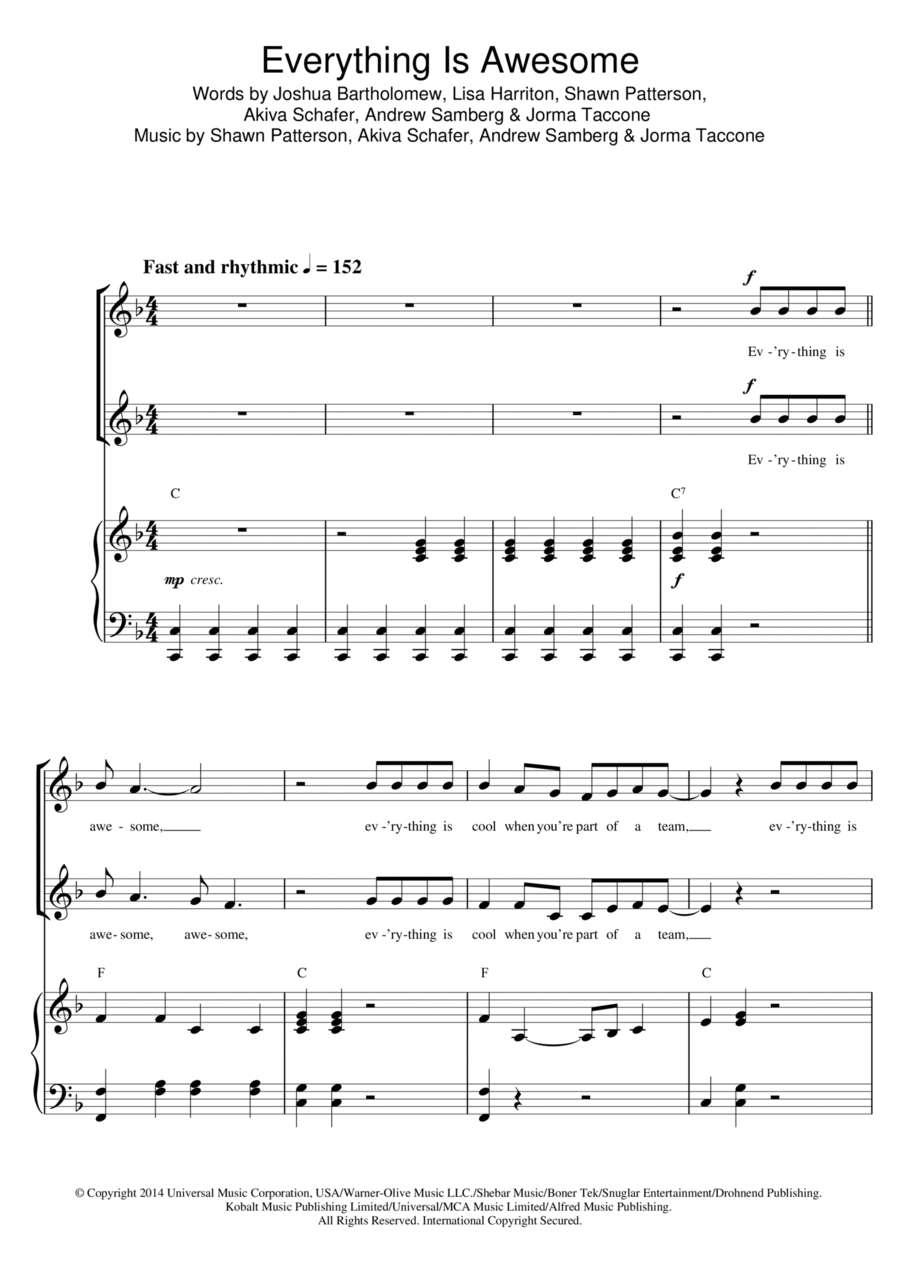 Everything Is Awesome (from The Lego Movie) (feat. The Lonely Island) Choir scores gallery preview page 1