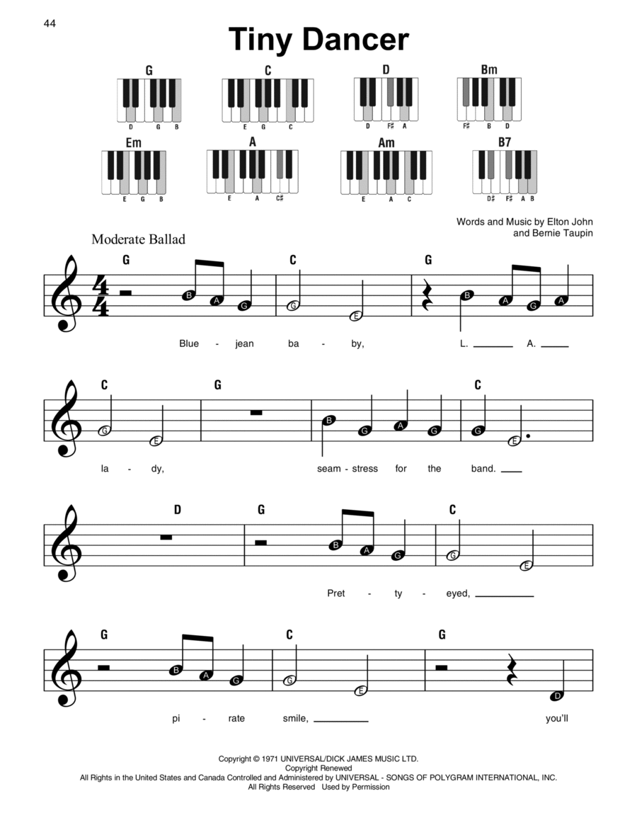 Tiny Dancer Easy Piano scores gallery preview page 1