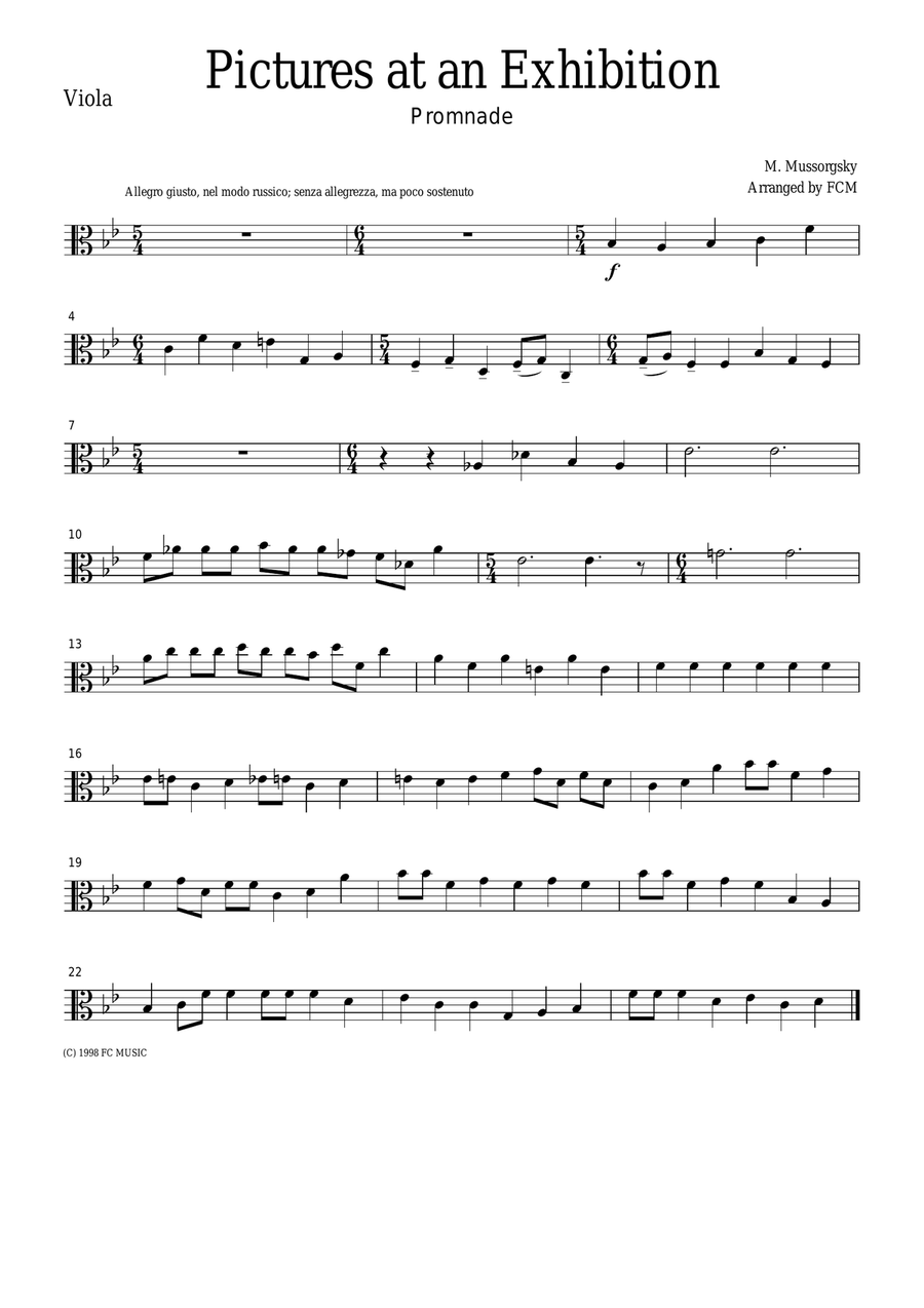 Mussorgsky Promenade from Pictures at an Exhibition, for string quartet, CM101 String Quartet scores gallery preview page 3
