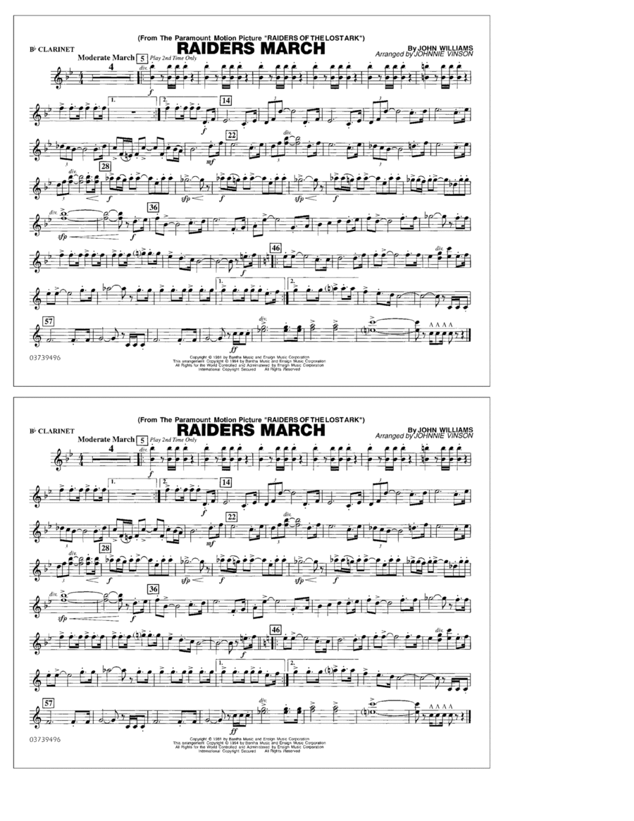 Raiders March (arr. Johnnie Vinson) - Bb Clarinet Marching Band scores gallery preview page 1