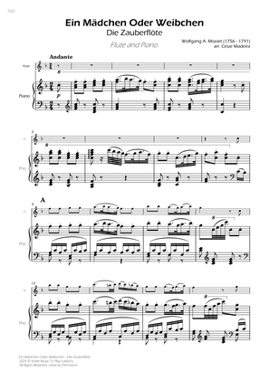 Ein Mädchen Oder Weibchen - Flute and Piano (Full Score)