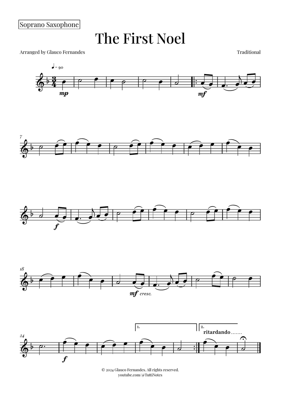 The First Noel | BEAUTIFUL Christmas Classic Saxophone Quartet scores gallery preview page 4