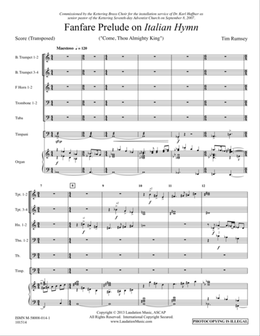 Fanfare Prelude on 'Italian Hymn' Brass Band scores gallery preview page 1