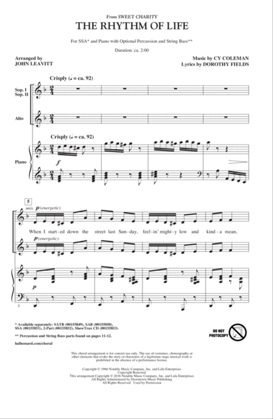 The Rhythm Of Life (from Sweet Charity) (arr. John Leavitt) SSA scores gallery preview page 1