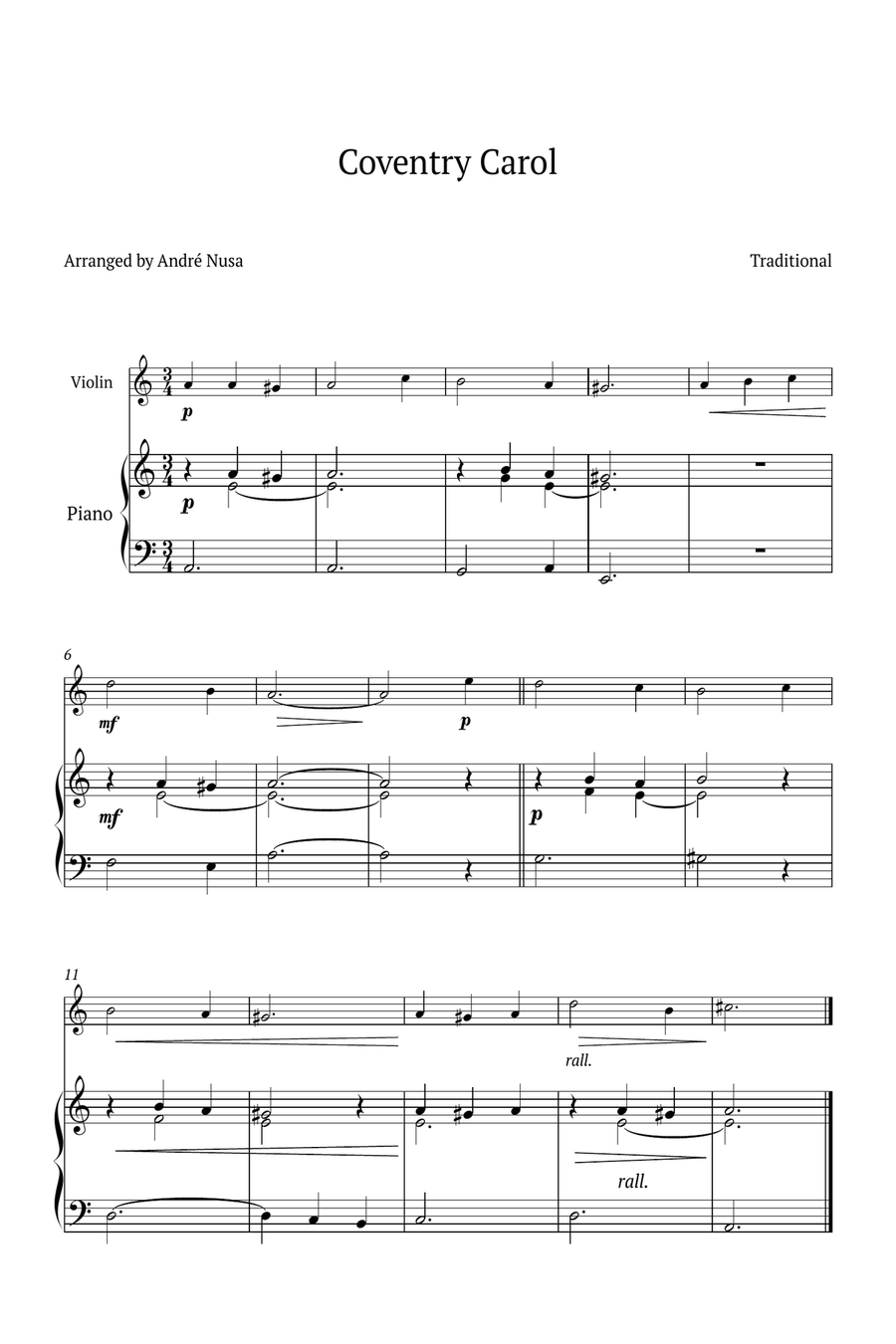 Conventry Carol Violin Solo scores gallery preview page 1