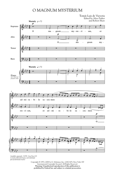 O Magnum Mysterium (ed. Alice Parker and Robert Shaw) by Alice Parker 4-Part - Digital Sheet Music