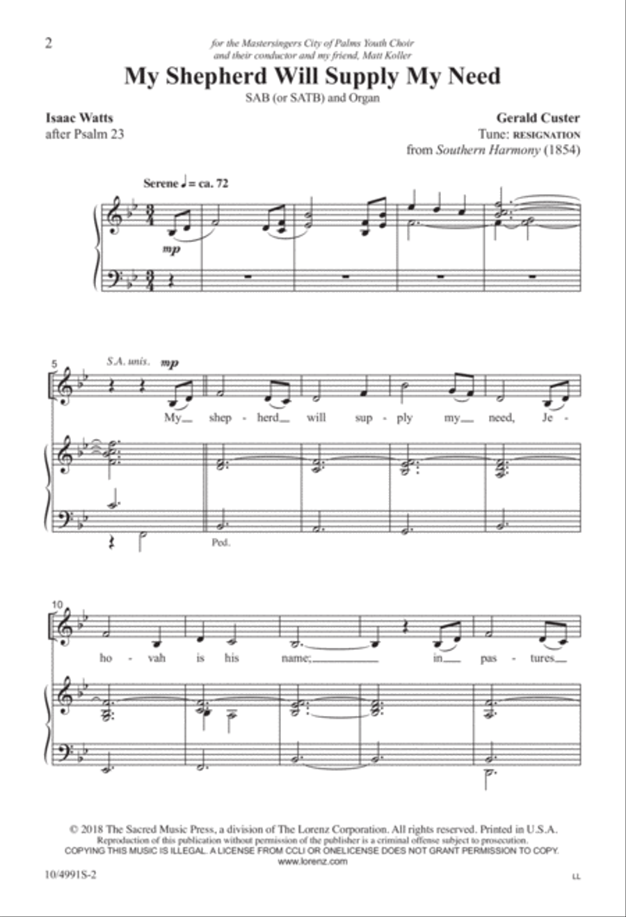 My Shepherd Will Supply My Need 3-Part scores gallery preview page 2
