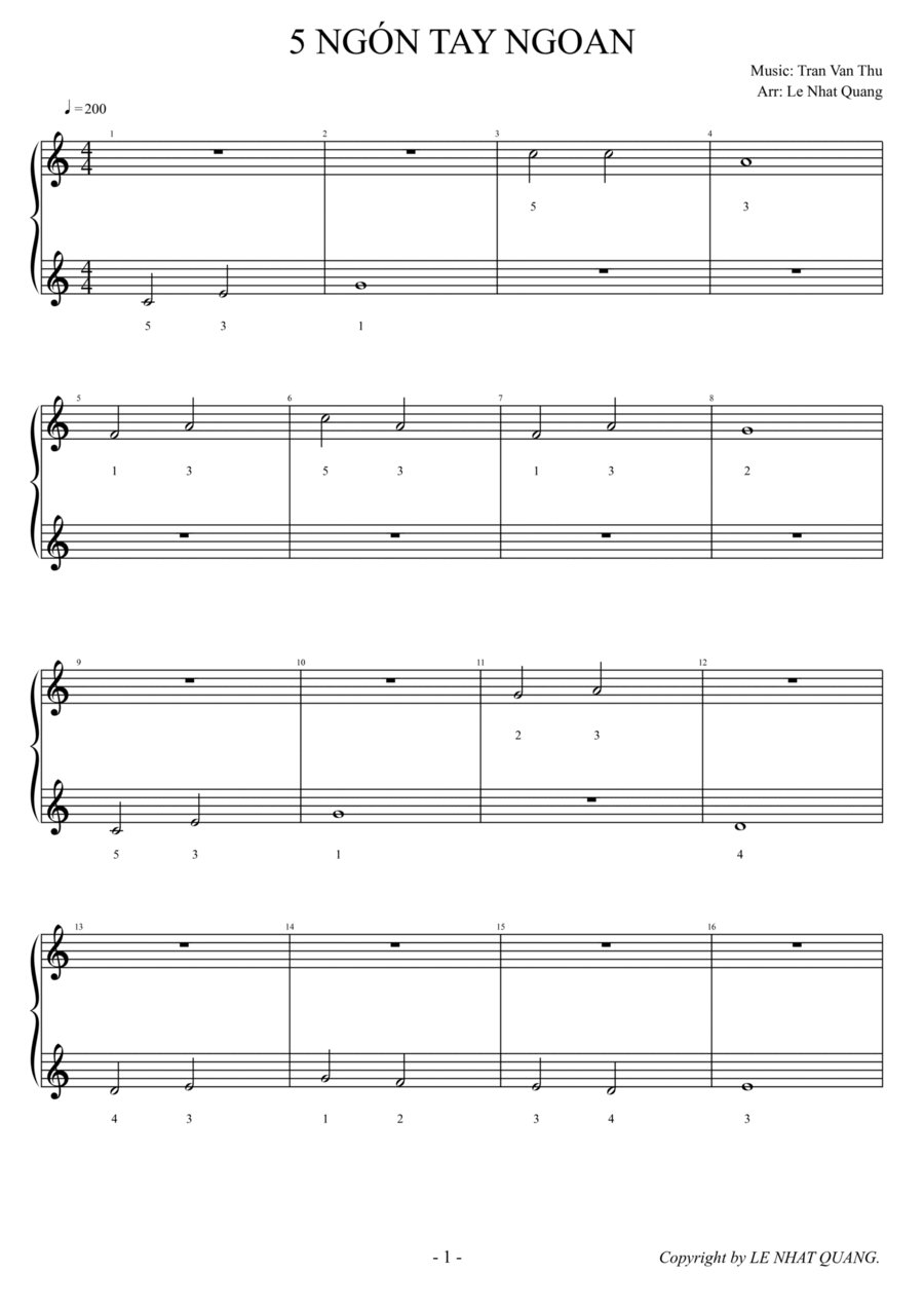5 NGÓN TAY NGOAN Easy Piano scores gallery preview page 1