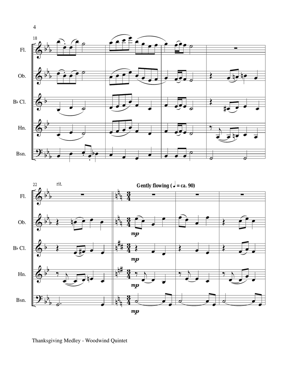 THANKSGIVING MEDLEY (Woodwind Quintet Score and Instrument Parts) Woodwind Quintet scores gallery preview page 4