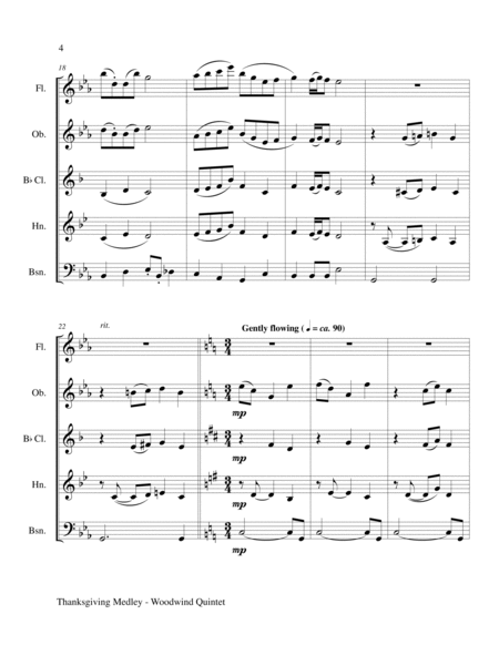 THANKSGIVING MEDLEY (Woodwind Quintet Score and Instrument Parts) image number null