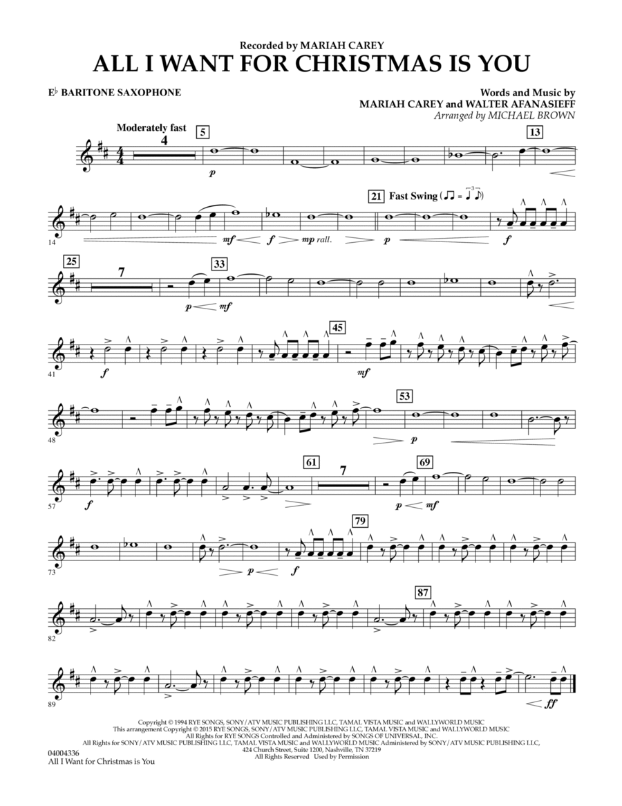 All I Want for Christmas Is You (arr. Michael Brown) - Eb Baritone Saxophone Baritone Saxophone scores gallery preview page 1
