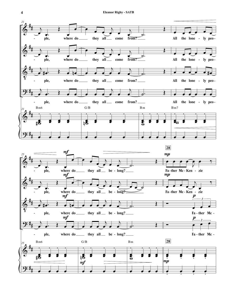 Eleanor Rigby 4-Part scores gallery preview page 4