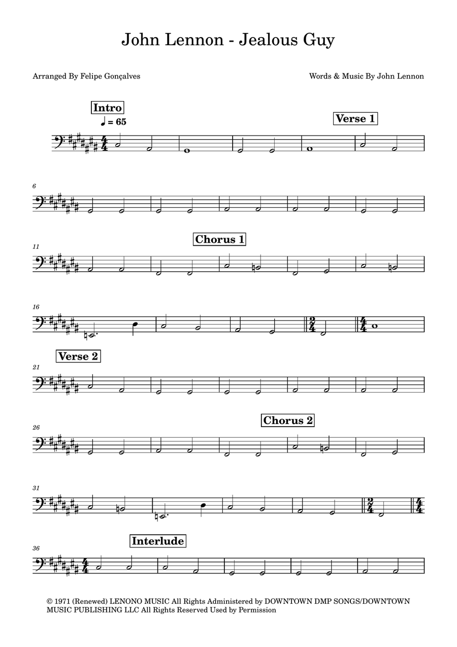 Jealous Guy Bass Guitar scores gallery preview page 1