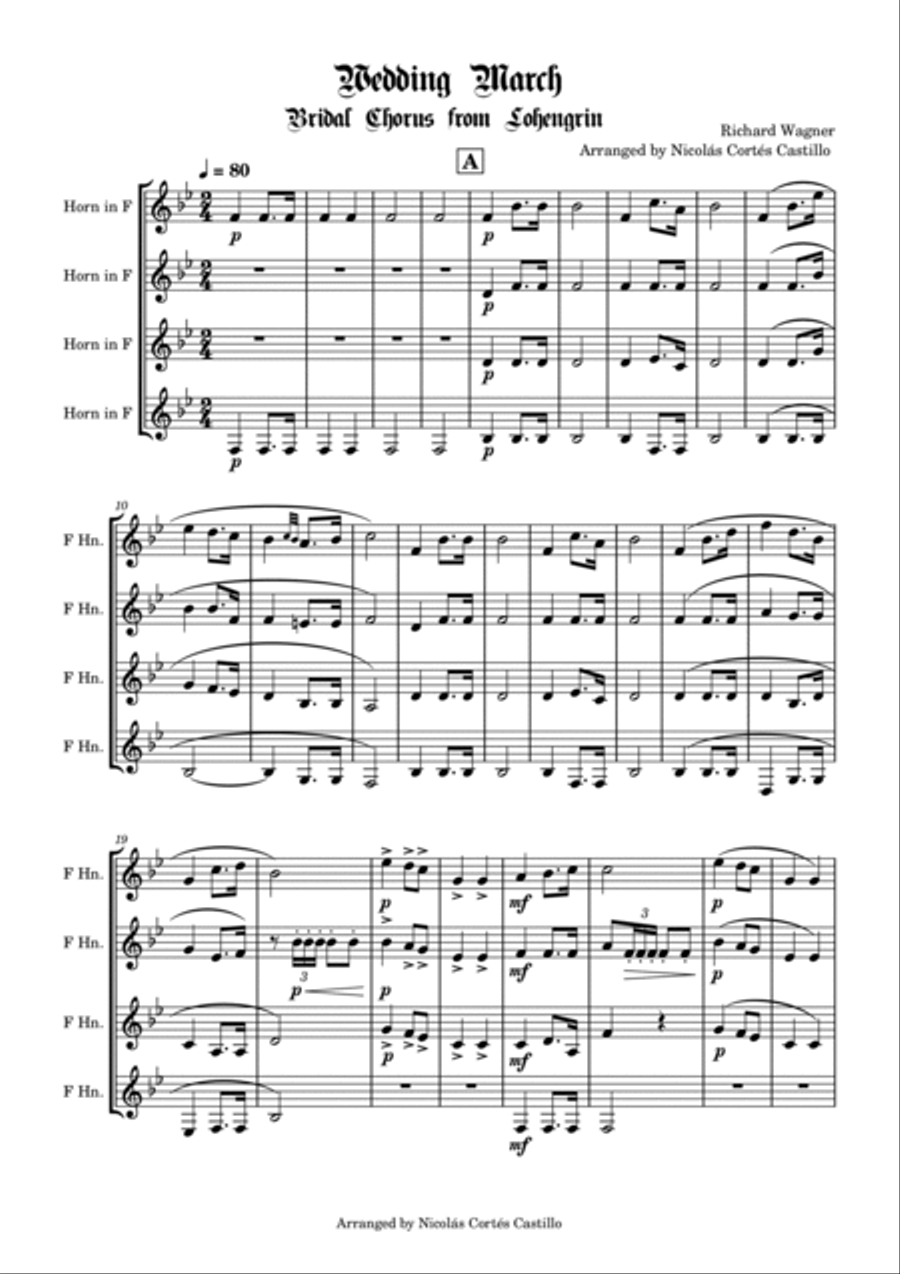 Richard Wagner - Bridal Chorus (Wedding March) for Horn Quartet French Horn Quartet scores gallery preview page 3
