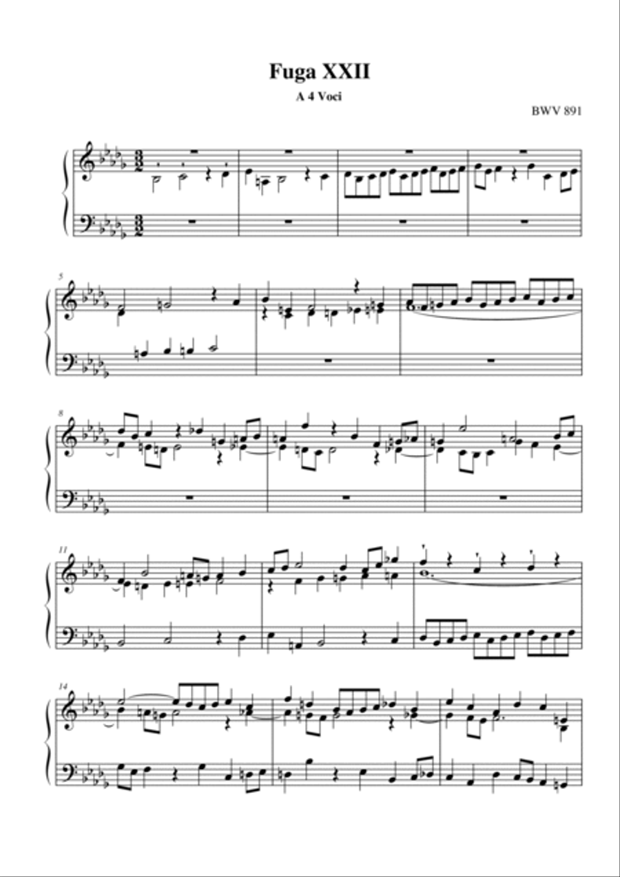 Bach-Fugue XXII in B-Flat Minor, BWV 891 Piano Solo scores gallery preview page 2