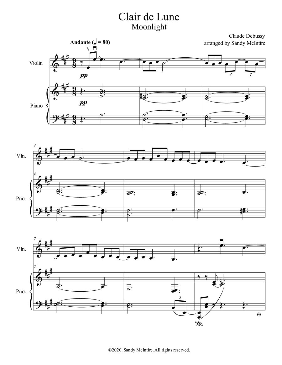 Clair de Lune Violin Solo scores gallery preview page 1