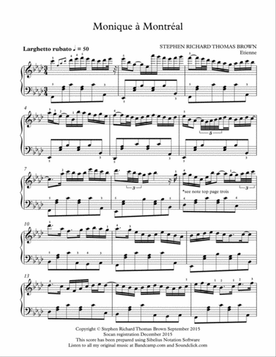 Monique à Montréal Piano Solo scores gallery preview page 1