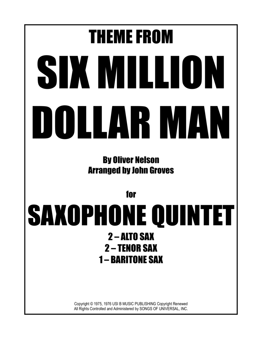 Theme From Six Million Dollar Man Saxophone Quintet scores gallery preview page 1