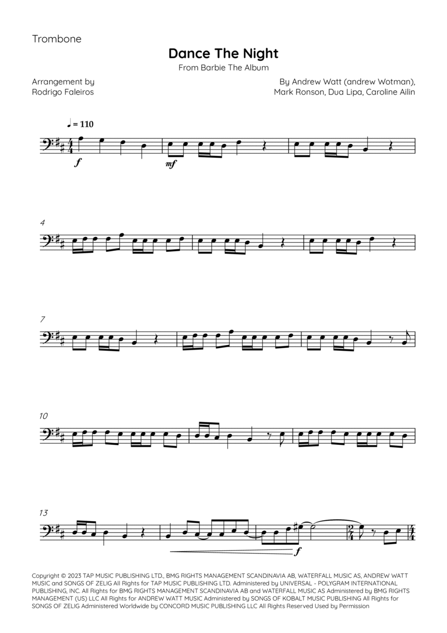 Dance The Night Trombone Solo scores gallery preview page 1