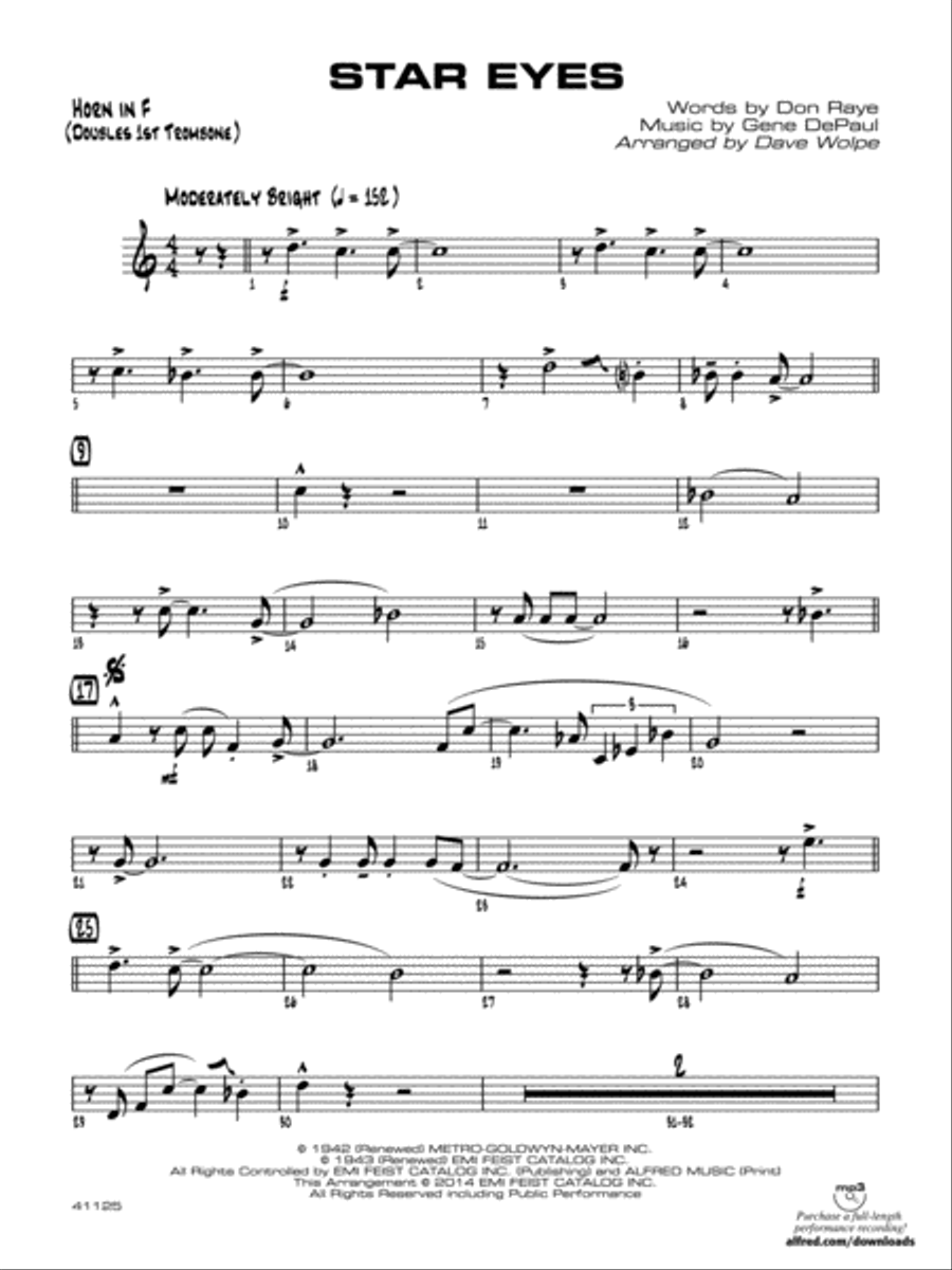 Star Eyes: 1st F Horn Star Eyes: 1st F Horn Jazz Ensemble scores gallery preview page 1