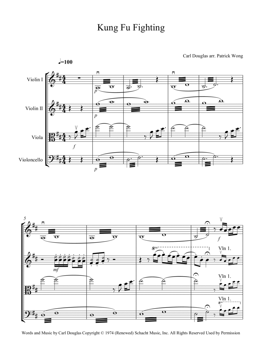 Kung Fu Fighting Kung Fu Fighting String Quartet scores gallery preview page 1