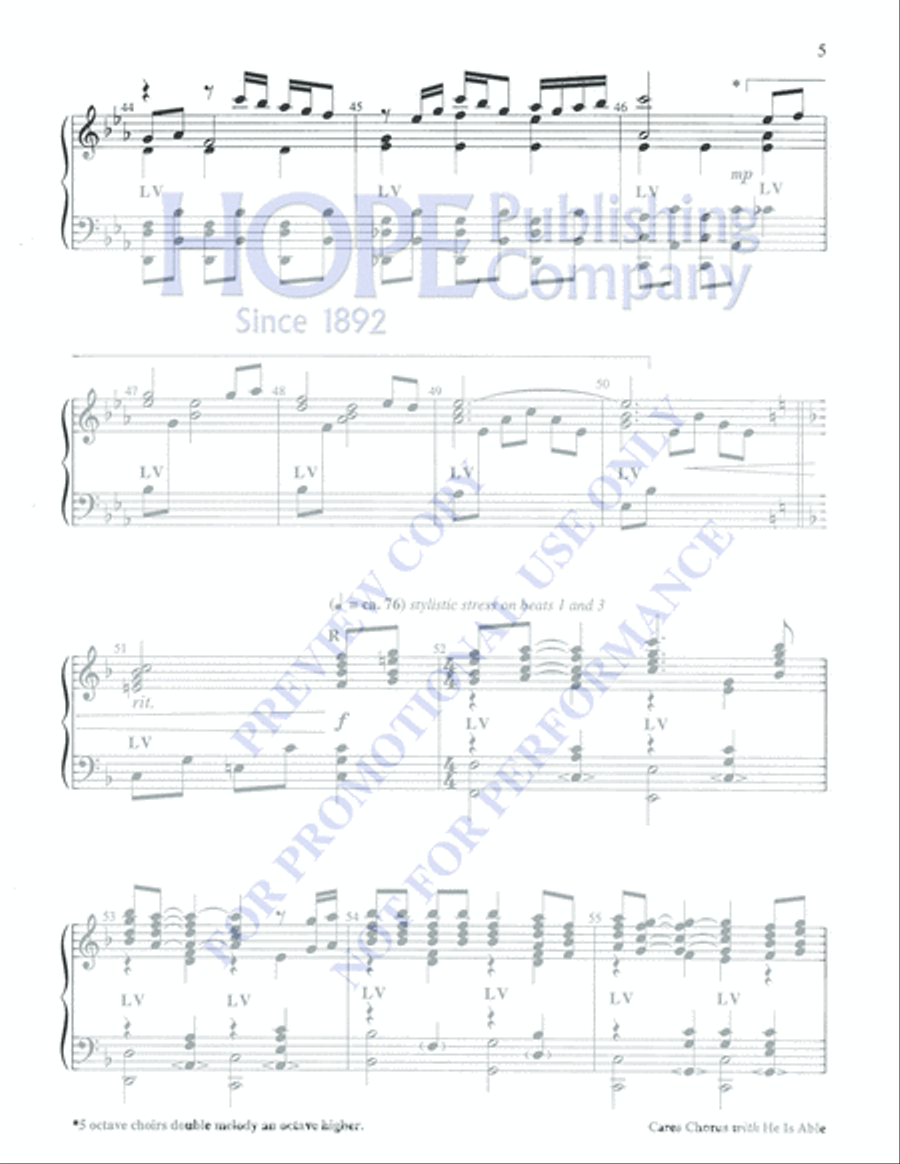 Cares Chorus with He Is Able 5-Octaves scores gallery preview page 5