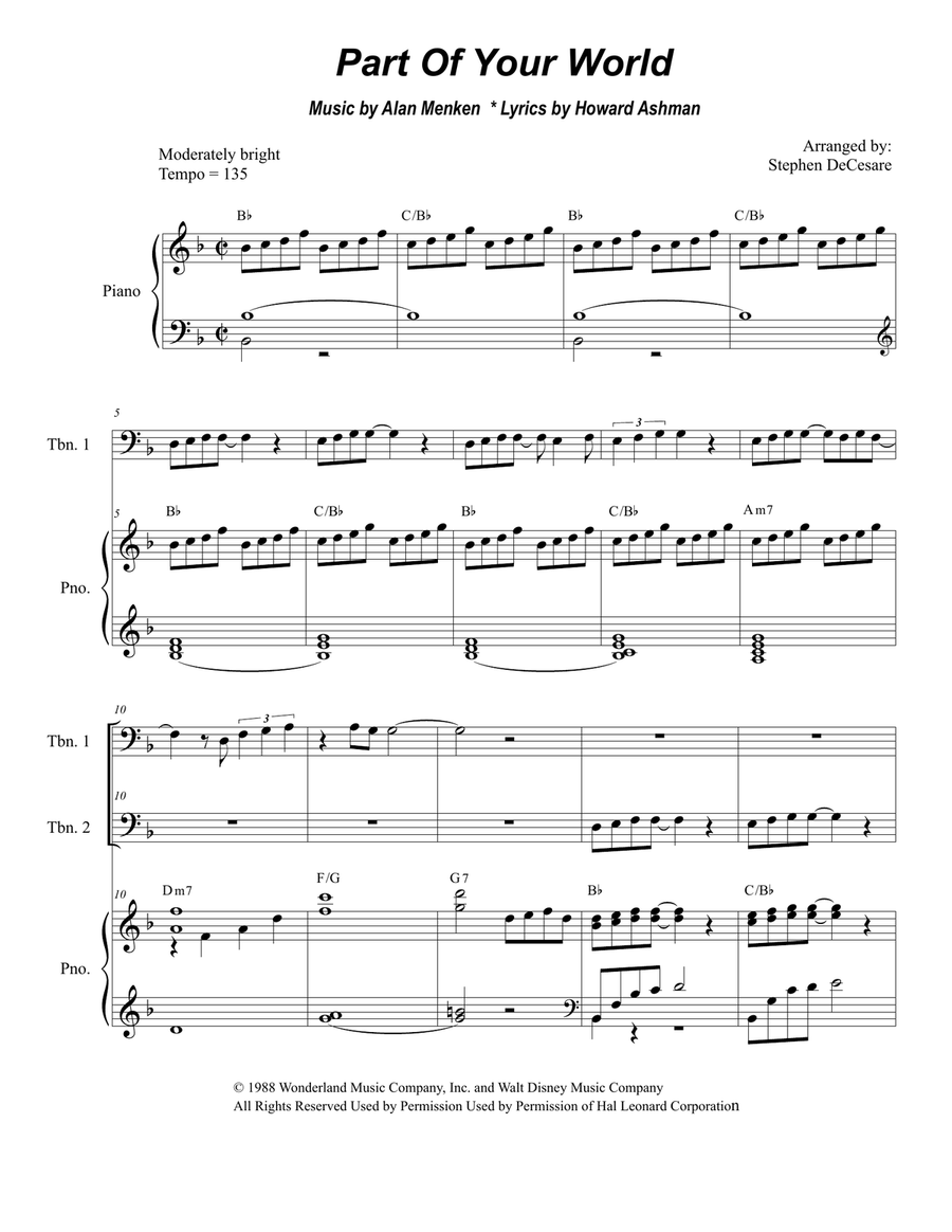 Part Of Your World Trombone Duet scores gallery preview page 1