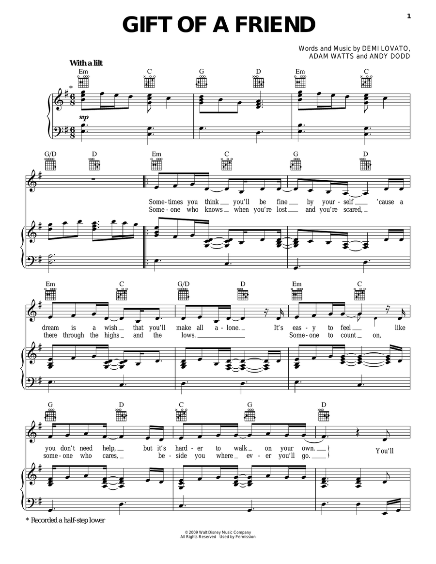 Gift Of A Friend Piano, Vocal, Guitar scores gallery preview page 1