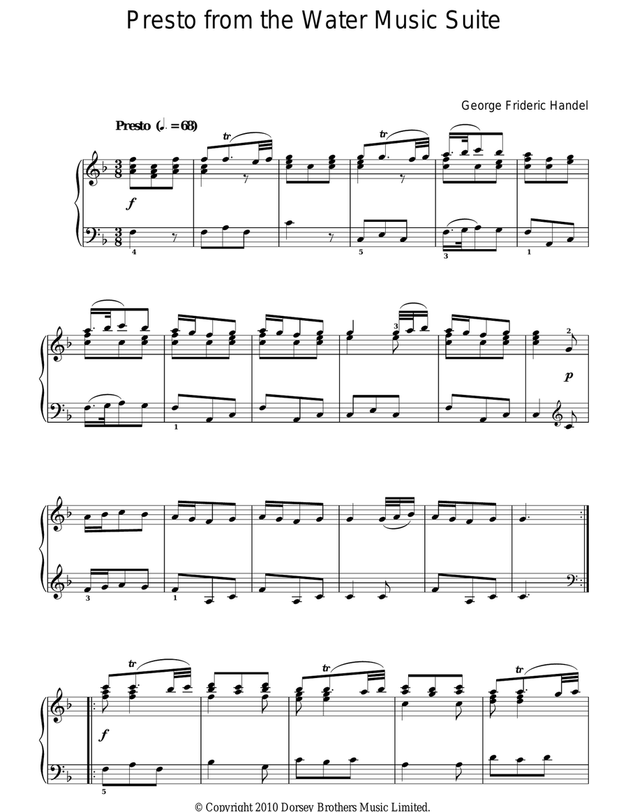 Presto (from The Water Music Suite) Piano Solo scores gallery preview page 1
