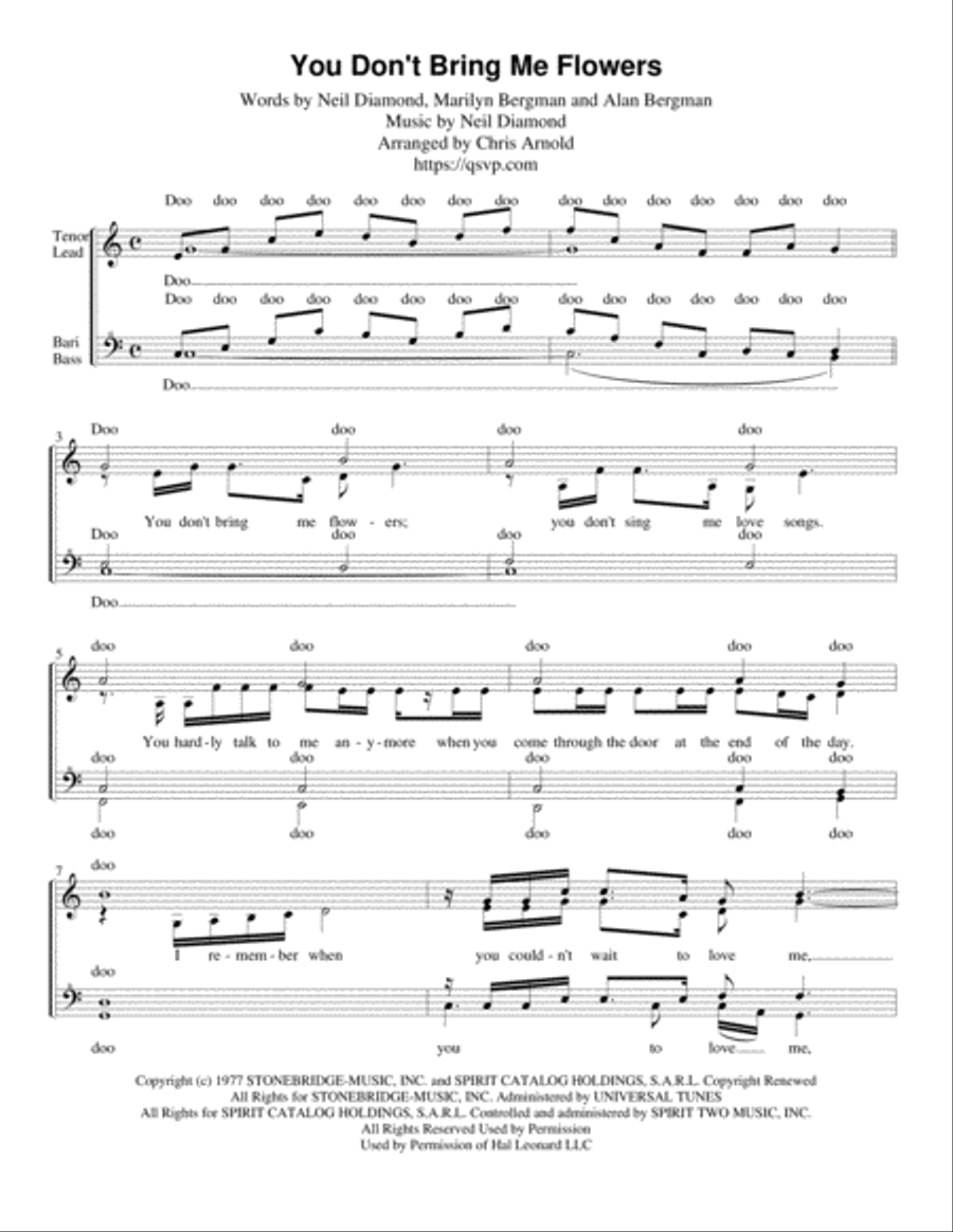 You Don't Bring Me Flowers SSAA scores gallery preview page 1