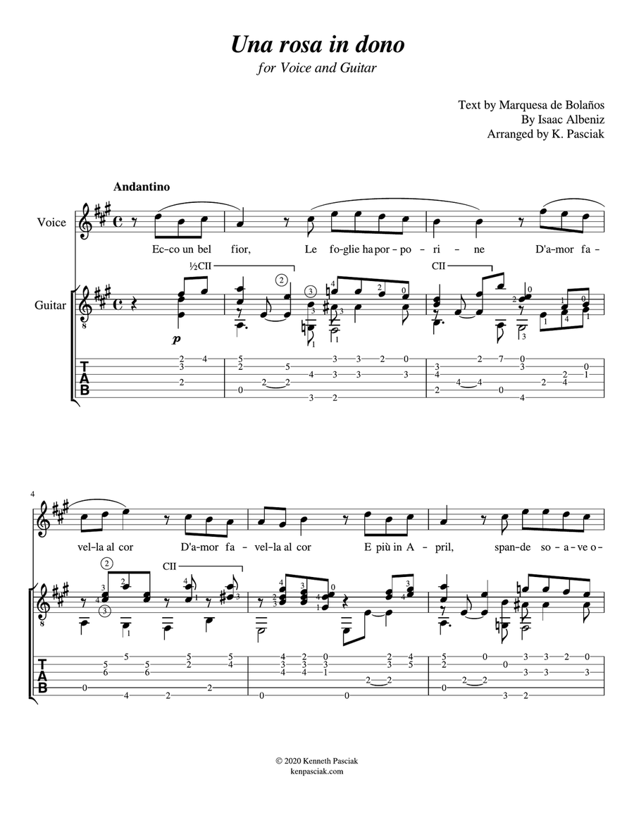Una rosa in dono (for Voice and Guitar) Classical Guitar scores gallery preview page 3