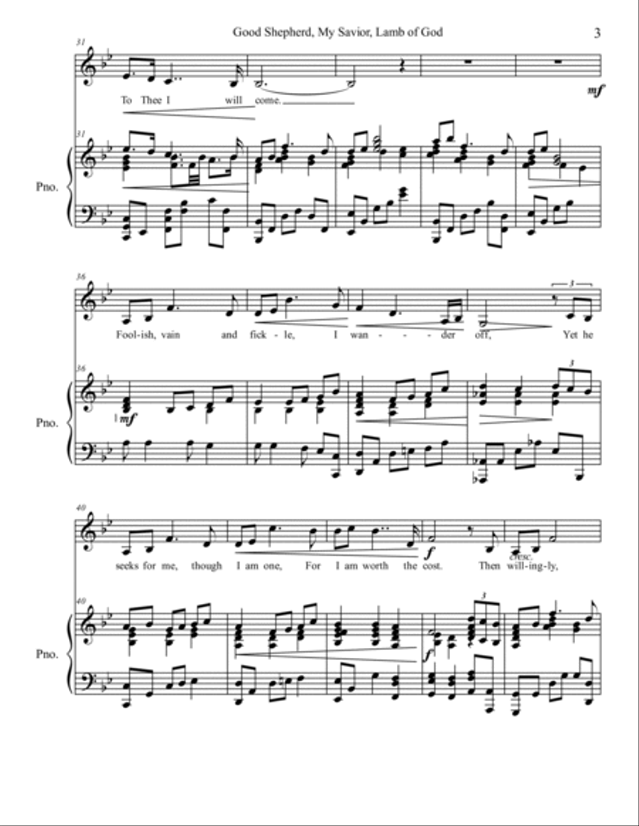Good Shepherd, My Savior, Lamb of God, vocal solo, medium voice Medium Voice scores gallery preview page 3