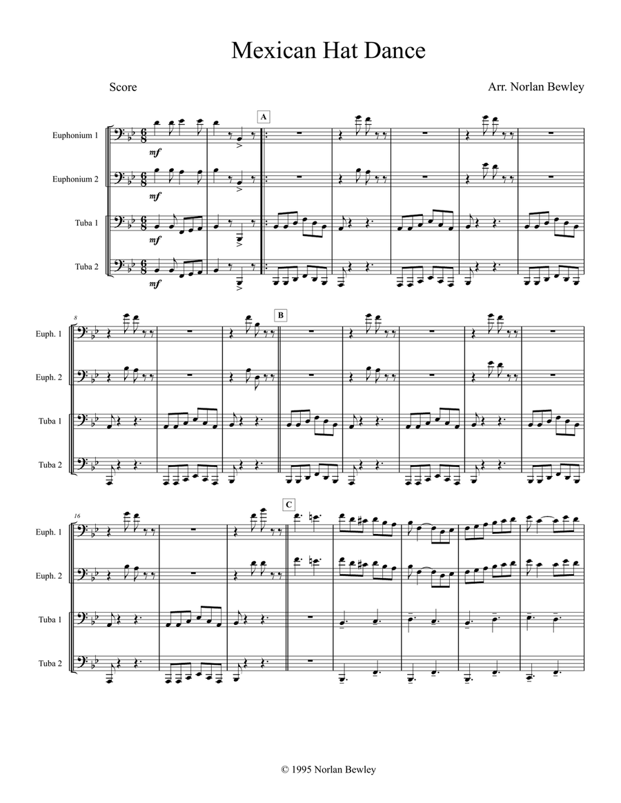 Mexican Hat Dance - Tuba/Euphonium Quartet Brass Ensemble scores gallery preview page 1