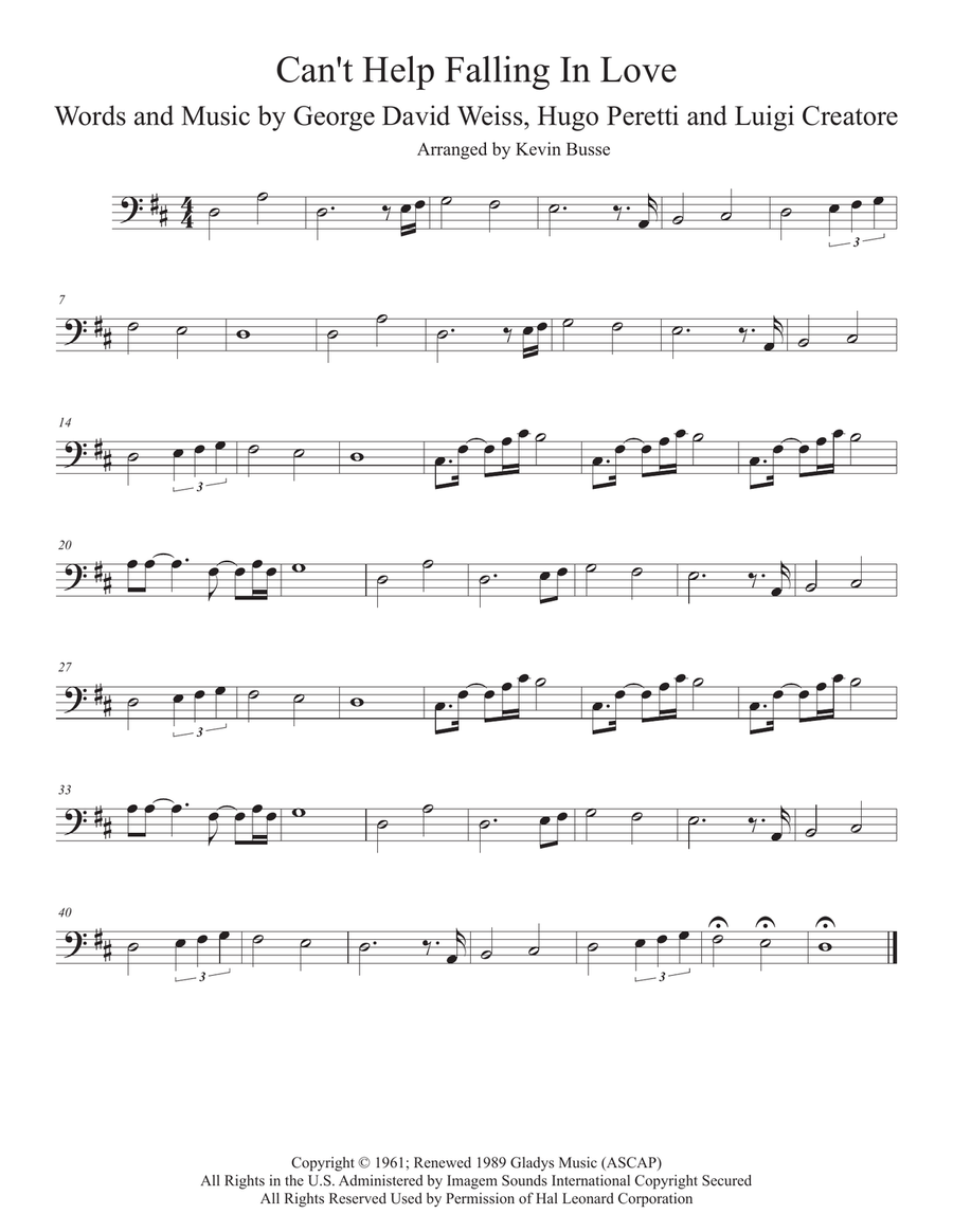 Can't Help Falling In Love Cello Solo scores gallery preview page 1