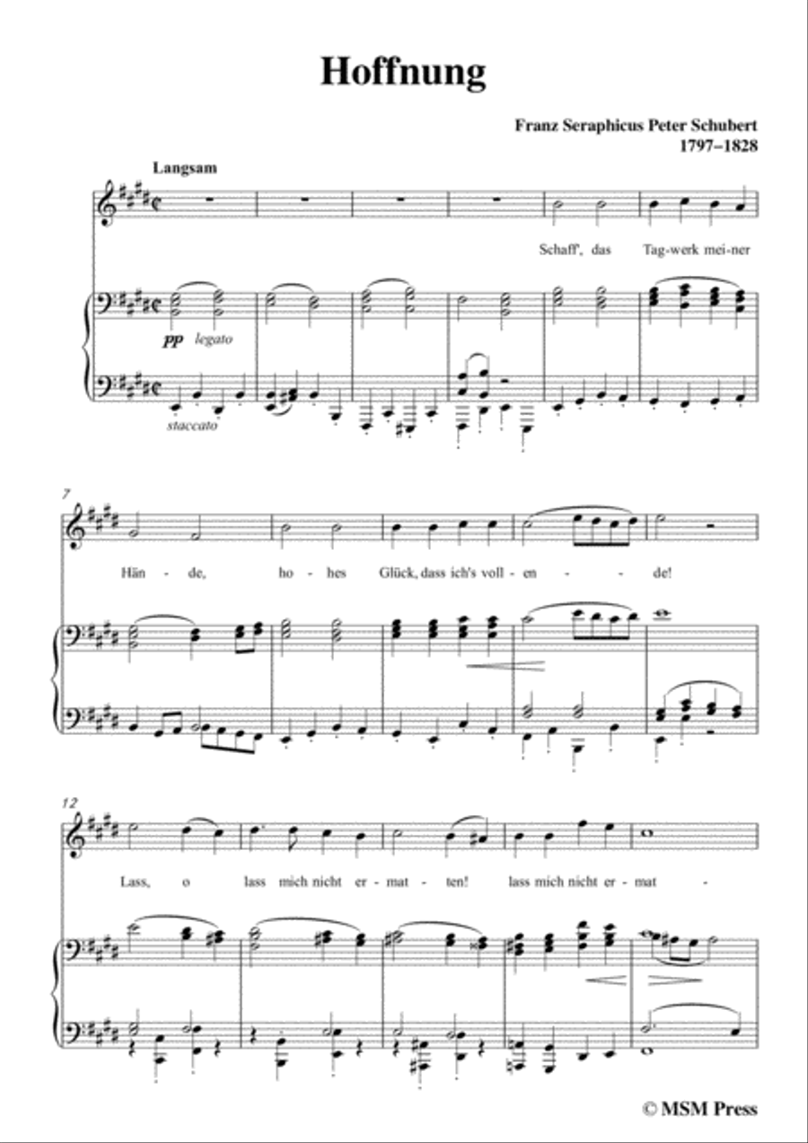 Schubert-Hoffnung,in E Major,for Voice&Piano Voice scores gallery preview page 3
