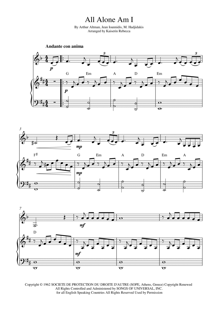 All Alone Am I All Alone Am I Clarinet Solo scores gallery preview page 1