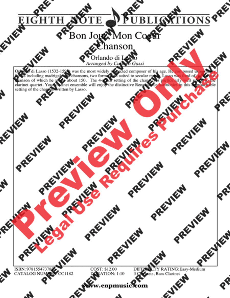 Bon Jour, Mon Coeur Clarinet Quartet scores gallery preview page 2
