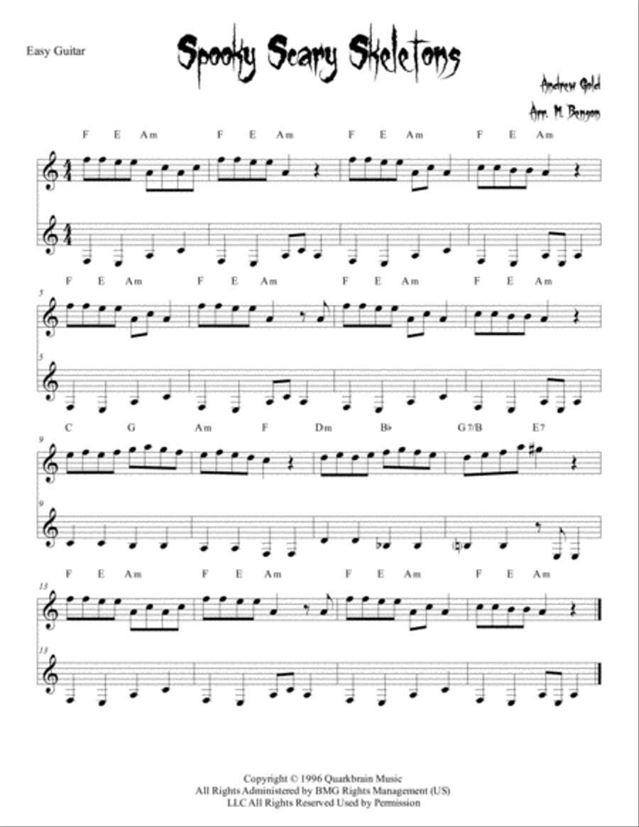 Spooky Scary Skeletons Guitar Solo scores gallery preview page 1