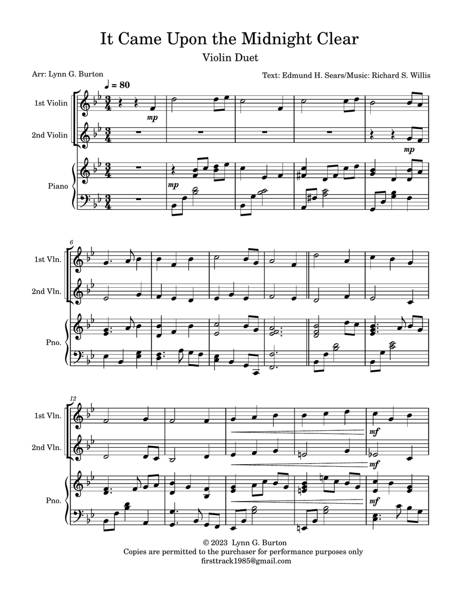 It Came Upon the Midnight Clear String Duet scores gallery preview page 1