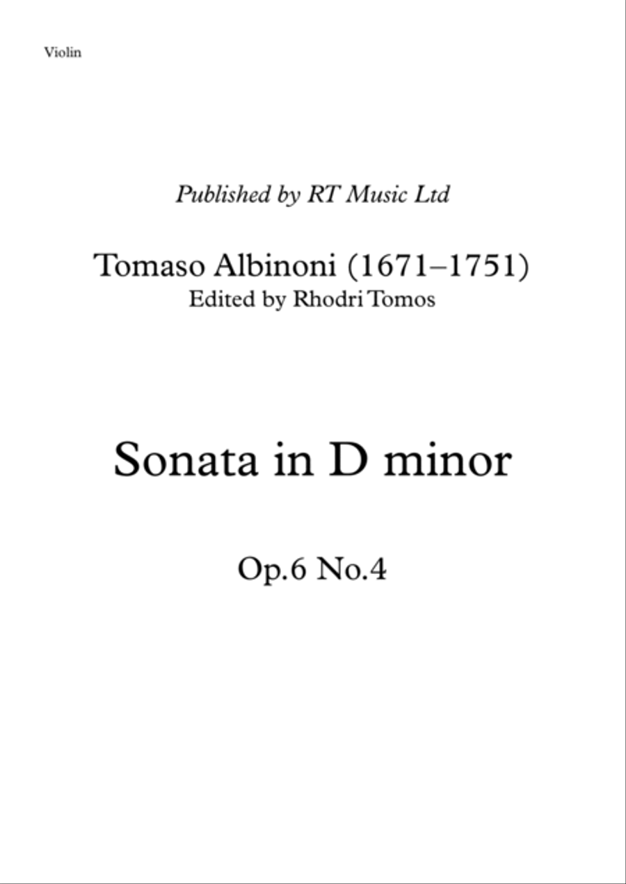 Albinoni Op.6 No.4 - Sonata in D minor. Trumpet solo parts. C Trumpet scores gallery preview page 1