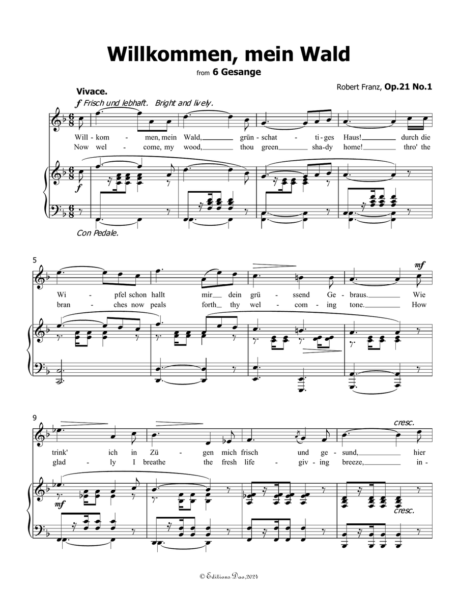 Willkommen, mein Wald, by Robert Franz, in F Major Voice scores gallery preview page 3